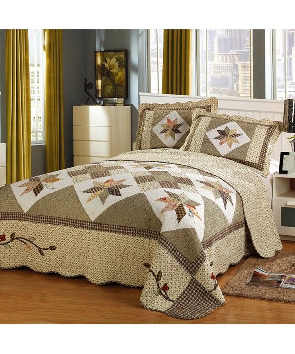 King Size Luxury Cotton Quilts Set Patchwork Quilted Bedspread 