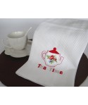 Kitchen towel with white waffle embroidered cloth napkin