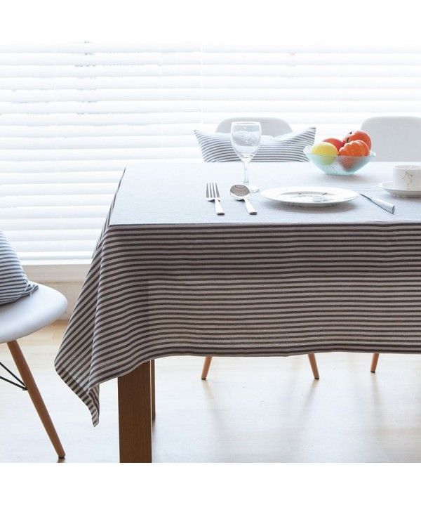 Japanese and Korean striped simple literature and art table cloth linen cotton linen square round table cloth tea table cloth computer desk cover