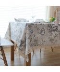 Factory direct selling white peony cotton linen table cloth tablecloth 