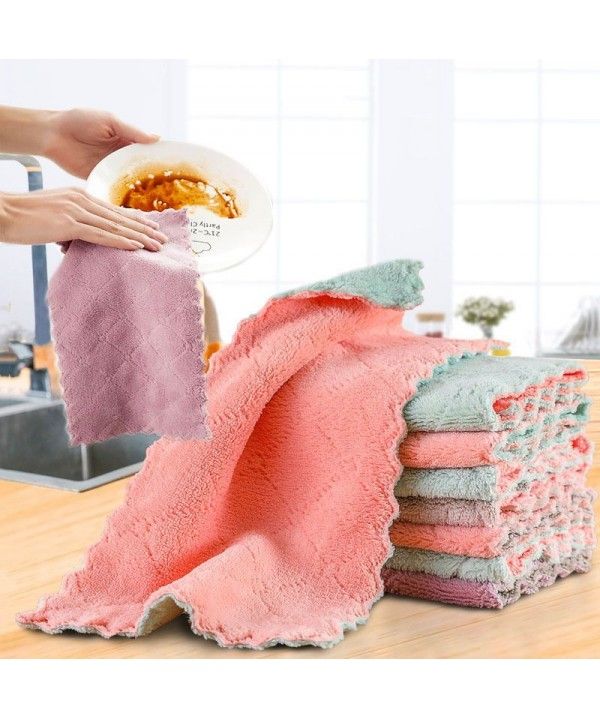 Kitchen coral towel dishcloth oil-free double-layer printing dishcloth double-sided absorbent thickened cleaning cloth