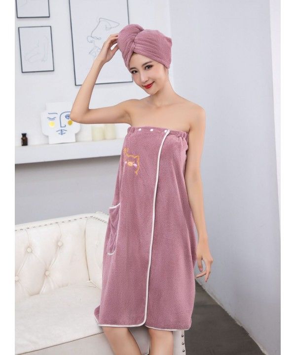 Coral velvet embroidered Bath skirt and bra cap soft manufacturers sell absorbent suits, which are comfortable and soft, and not easy to lose hair