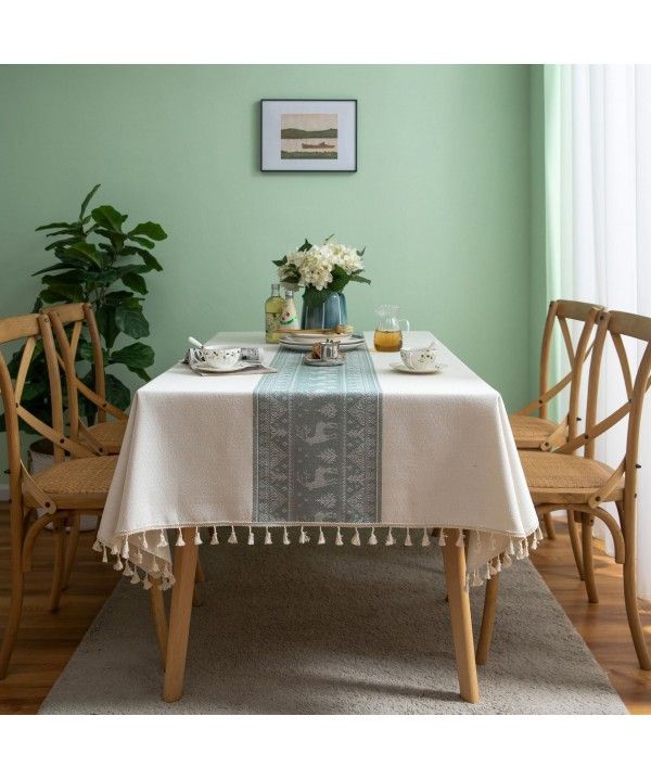 Factory direct selling table cloth art Imitation cotton Christmas deer green table cloth round table table household rectangle 