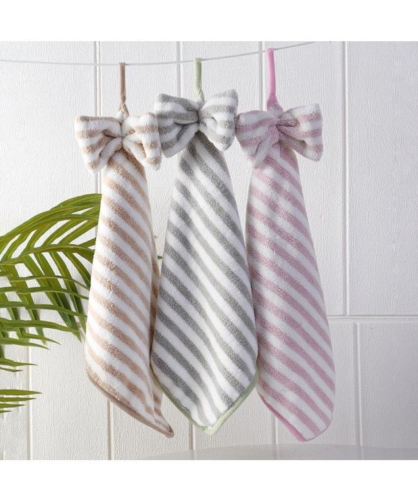 Hanging bow coral velvet towel kitchen wool dishtowel super absorbent towel factory direct sales 