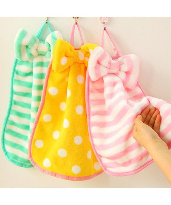 Sweet bow thickened coral velvet hanging towel super absorbent kitchen dishcloth bathroom towel