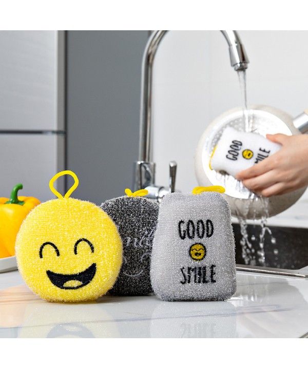 4-piece cartoon smiling face dishwashing sponge wipe kitchen double-sided cleaning cloth household washing pot and bowl cleaning and decontamination wipe