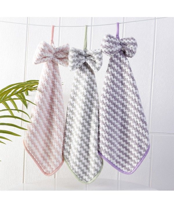 Household lovely hanging coral velvet towel super absorbent kitchen towel without hair falling bow dishtowel