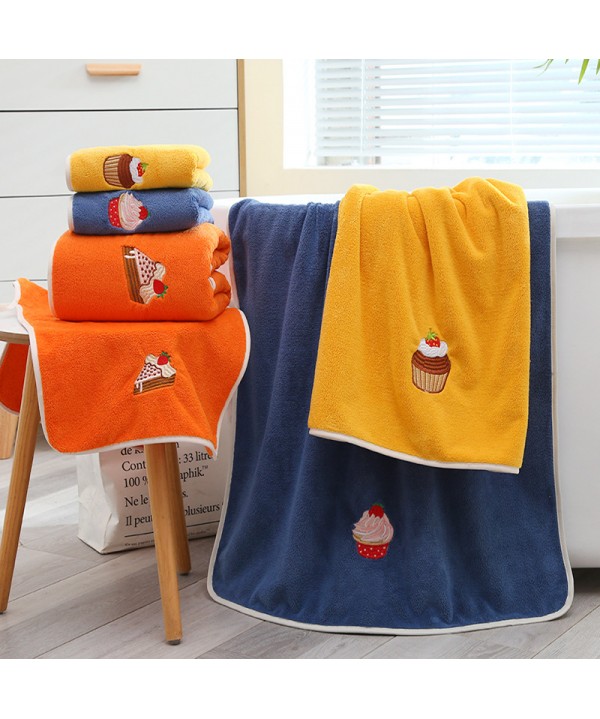 2021 new embroidery cartoon towel bath towel suit soft water absorbent skin friendly coral velvet towel logo customization