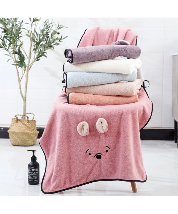 New high density coral velvet bath towel thickened soft absorbent cartoon rabbit ear beach towel supports one hair substitute