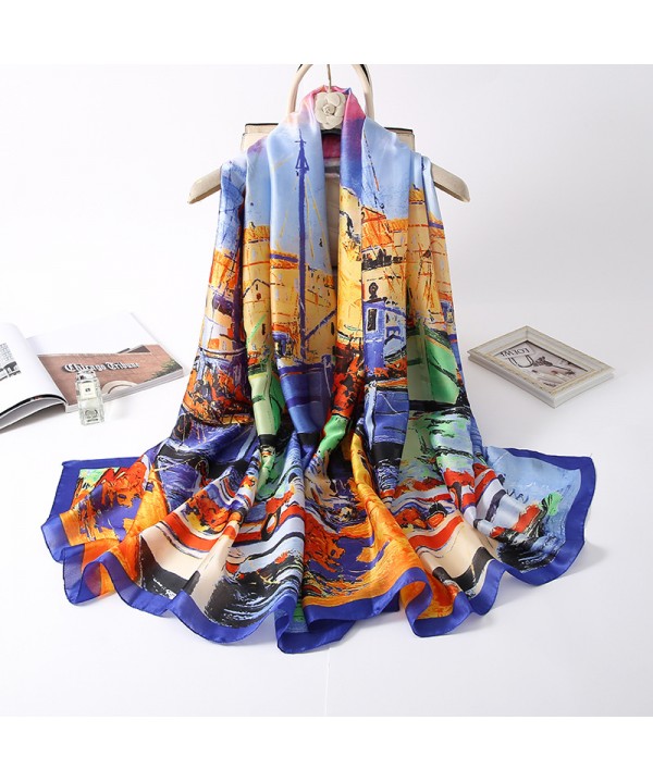 European and American autumn and winter new long silk scarf simulation silk satin sunscreen long towel beach towel trend shawl decoration spot