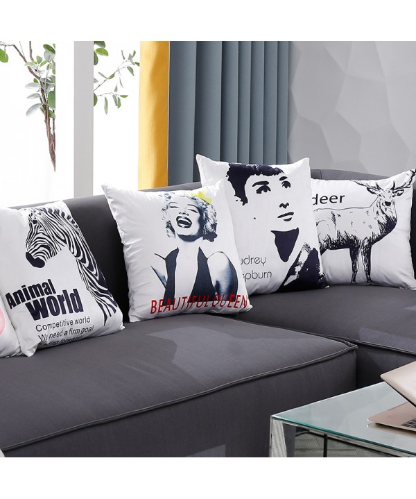 Digital printing goddess portrait black and white series flannel pillow cover sofa cushion car pillow