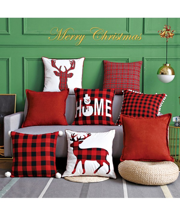 Cross border christmas pillow cushion cover Christmas pillow cover red and Black Plaid elk pilot sofa pillow