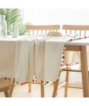 Color wool ball natural plain Cotton Linen Tablecloth cover white tablecloth dustproof tea table cover 