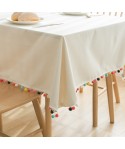 Color wool ball natural plain Cotton Linen Tablecloth cover white tablecloth dustproof tea table cover 