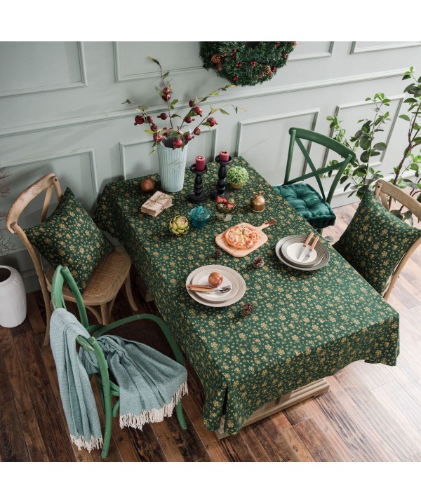 Christmas green gilded tablecloth wind chime Japanese printing cotton hemp Festival table cloth cover tea table rectangle 