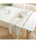 Color wool ball natural plain Cotton Linen Tablecloth cover white tablecloth dustproof tea table cover 